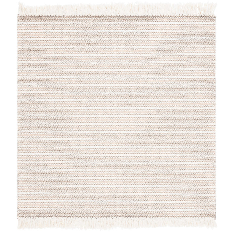 Tapis rayé en laine taupe / ivoire Tausin, Carré 6 pi