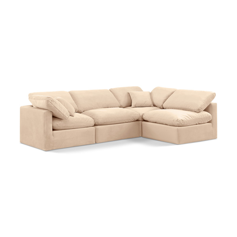 Itala Velvet L-Shaped Sectional Reversible, Beige Velvet