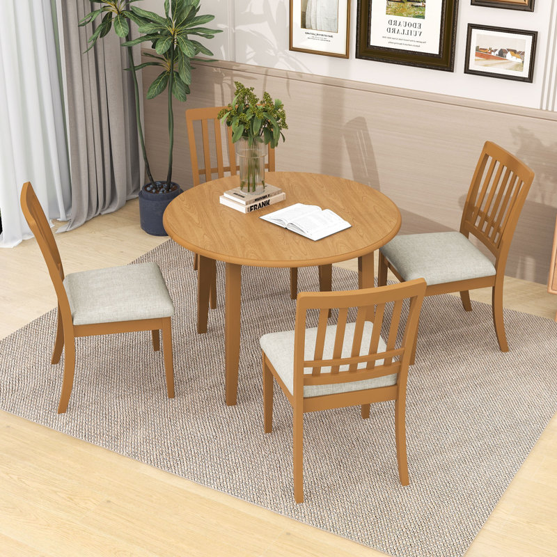 Ensemble de salle à manger 5 pièces à abattants avec table pliante en bois et 4 chaises rembourrées à dossier en lattes
