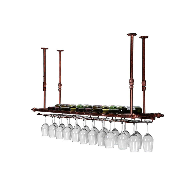Hanging Wine Bottle & Glass Rack Brown