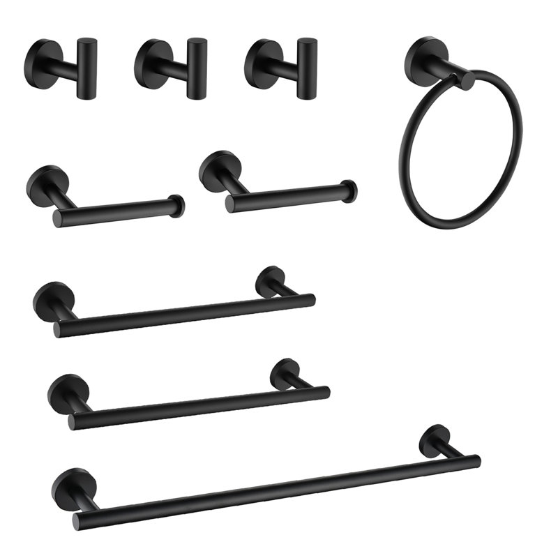 Stainless Steel 9 Bathroom Towel Rack. Matte Black Wall Mount, Modern Quality, Scratch-, Easy Install Procedure Rack In Steel. Feature,