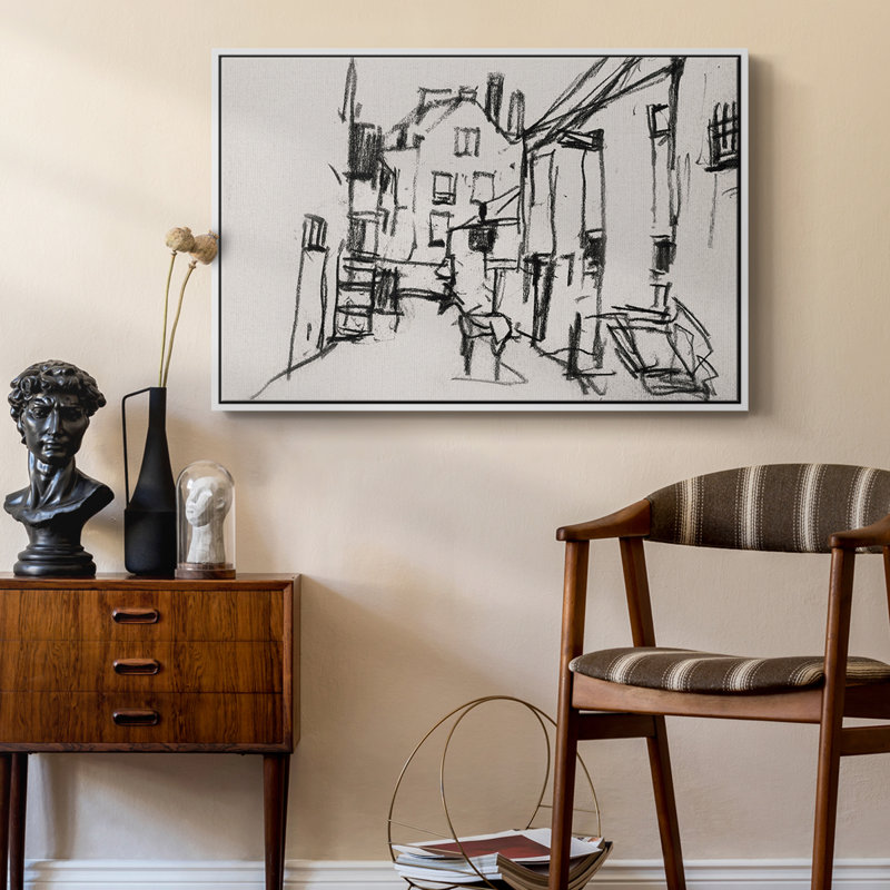 Toile tendue encadrée rétro avec croquis rétro, White Floater Framed Canvas, 25" H x 37" W x 2" D