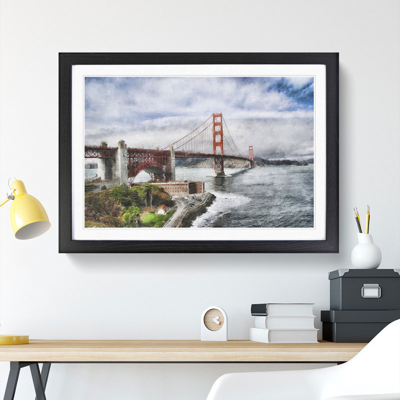 Golden Gate Bridge Vol.5 - Picture Frame Painting, 48cm H x 65cm W x 2cm D, Black Framed