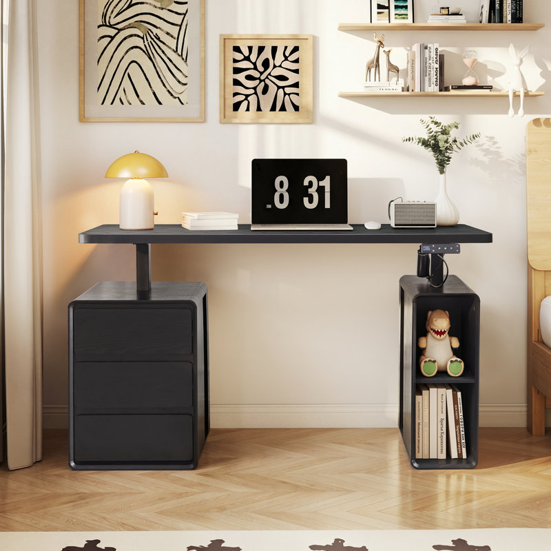 Bureau debout à hauteur réglable électrique avec rangement 57,48 po, Black