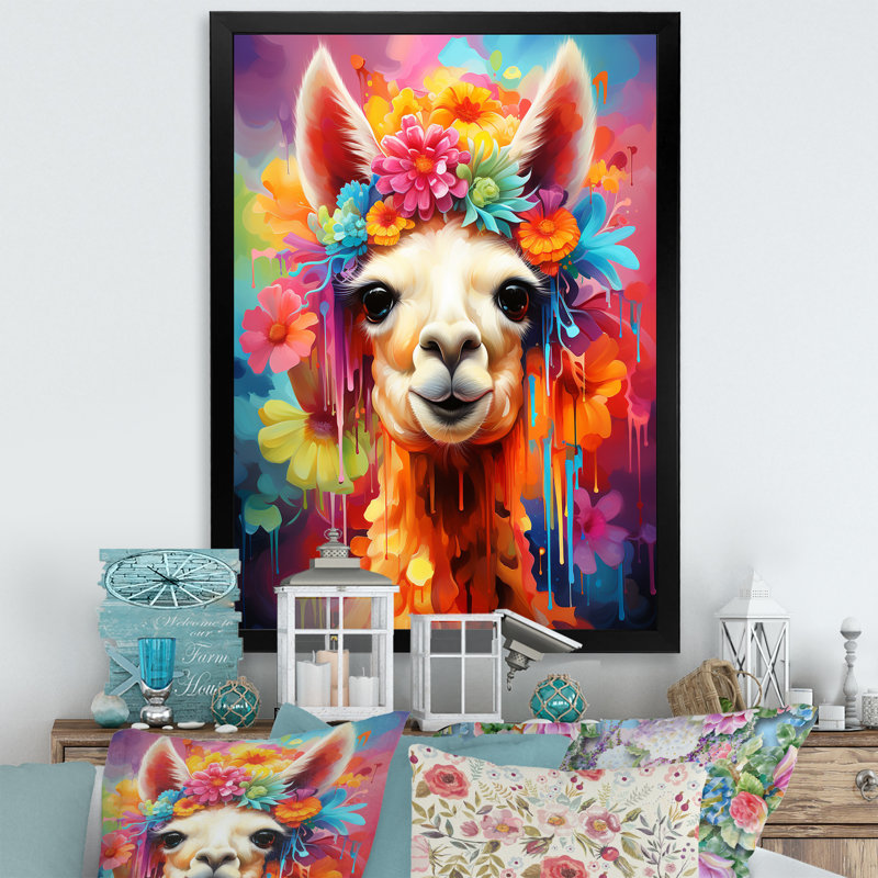 Alpaca Popart Woolen Elegance I - Alpaca, art mural, Cadre simple noir, H 20 po x l 12 po x P 1 po