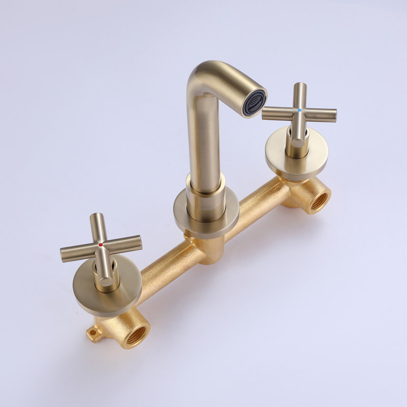 Wall Mounted Optional 2-handle Bathroom Faucet, Brushed Gold