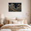 Tableau sur toile représentant des pins dorés et des montagnes sous un croissant de lune-1029564978