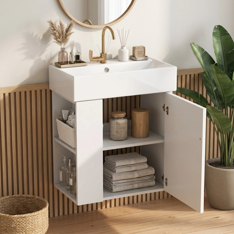 Ensemble de meuble-lavabo simple 21,6 po avec plateau en céramique Gabrielle, White