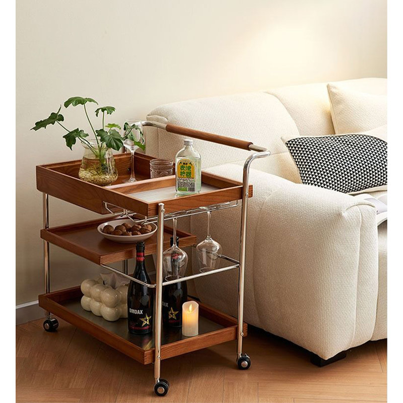 Multi Function Wood Stainless Steel Mobile Side Storage Cart, Medium Wood