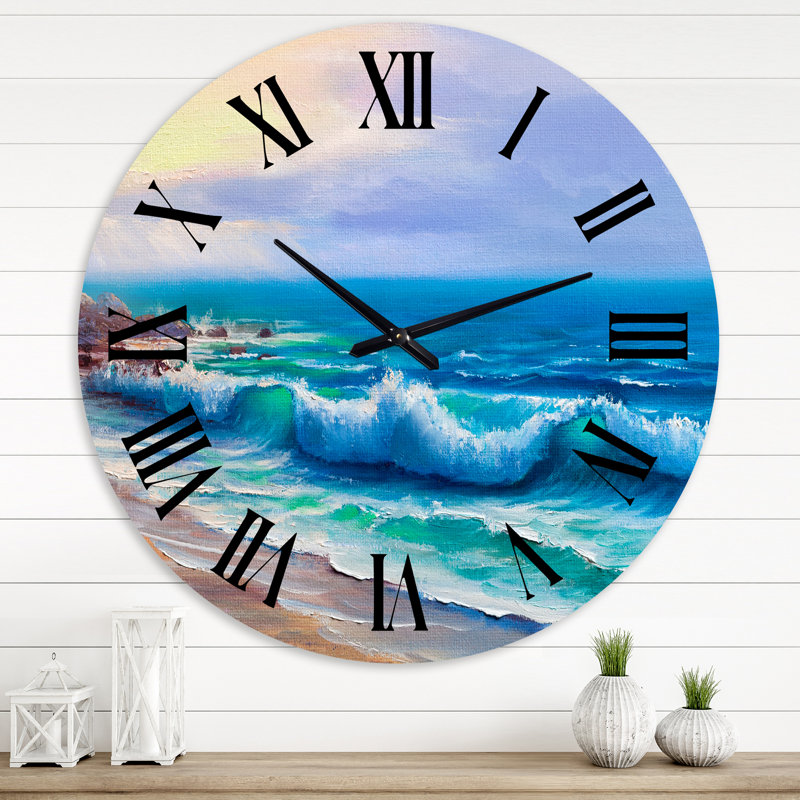 Horloge murale de bord de mer réfléchissant le soleil à travers les vagues de braquage VI, Surdimensionné