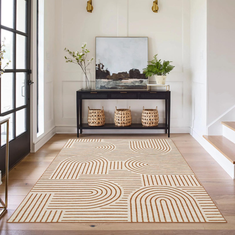 Machine Printed Area Rug, Orange, Rectangle 160 x 230 cm