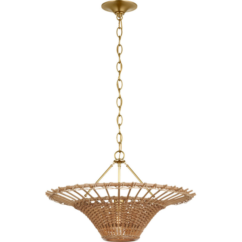 Elona Chandelier in Hand-Rubbed Antique Brass with Wicker, 15" H x 24" W x 24" D, Natural Wicker