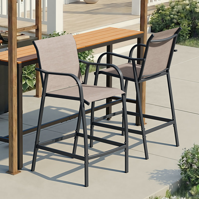 Ontiveros Metal Outdoor 28.74'' Bar Stool, Espresso