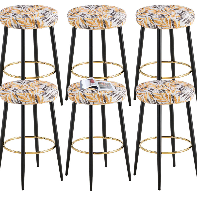Upholstered With  Footrest For Kitchen Island Bar Stools (Set of 6), Gold