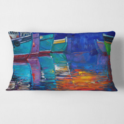 Housse et housse de coussin rectangulaires «Bateaux qui se reposent sur l'eau pendant un coucher de soleil chaud»