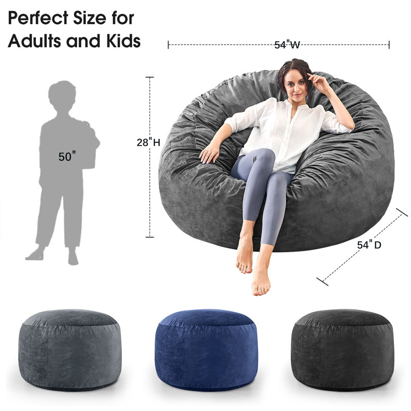 Fauteuil à billes en mousse à mémoire de forme avec housse amovible et amovible, H 28 po x l 54 po x P 54 po, Polyester gris