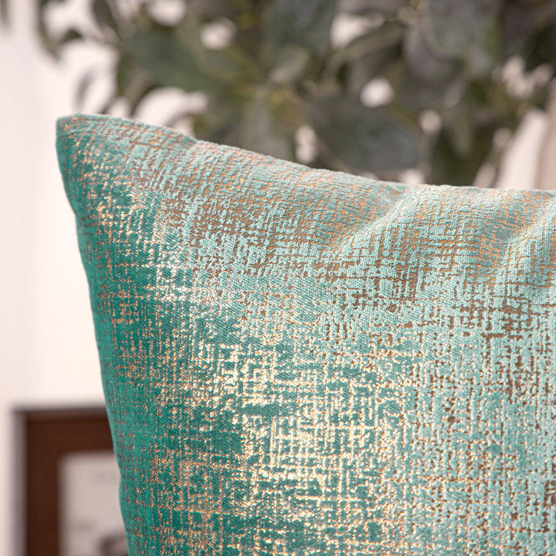 Turquoise Rectangular Velvet Throw Pillow Set with Gilded Design