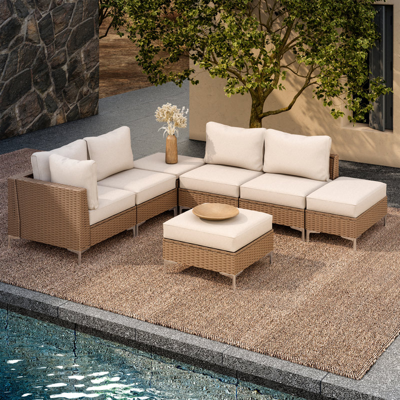 Taloga 6 - Person Patio Conversation Set with Cushions, Beige