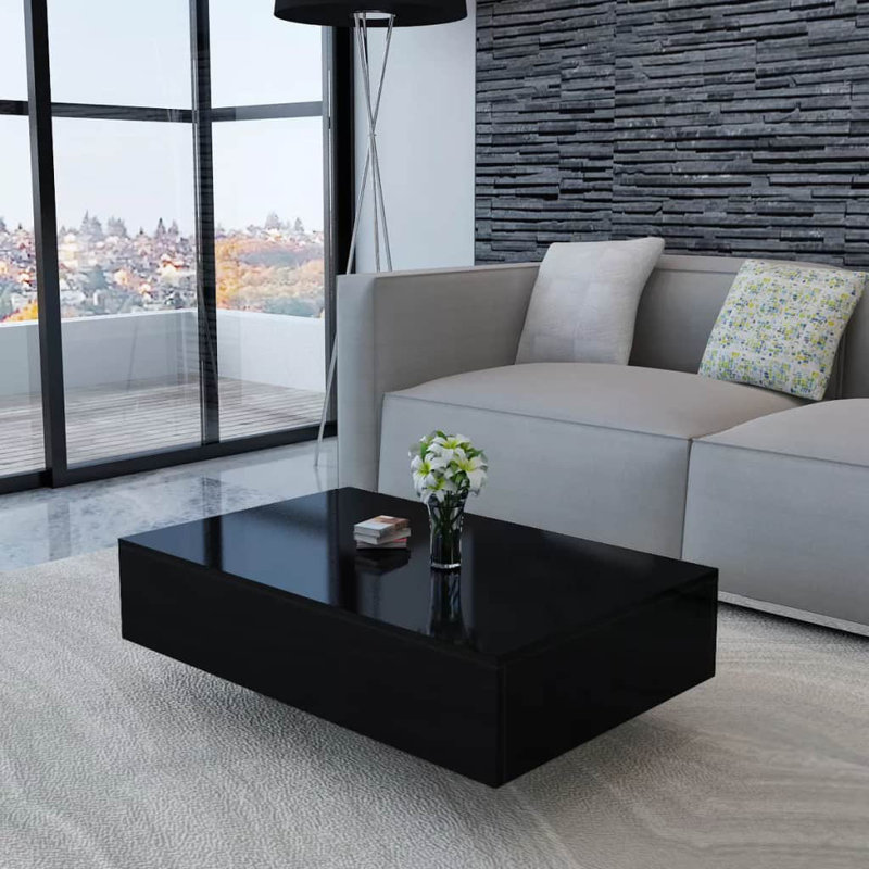 vidaXL Coffee Table Rectangular End Table Side Table Living Room Furniture, 12.2" H x 33.5" L x 21.7" W, Black