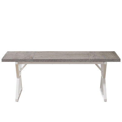 71" Farmhouse Dining Table For 6, Rustic Rectangular Kitchen Table With X-Trestle Metal Legs, Wood Top Dinner Table For Dining Room, Grey & White