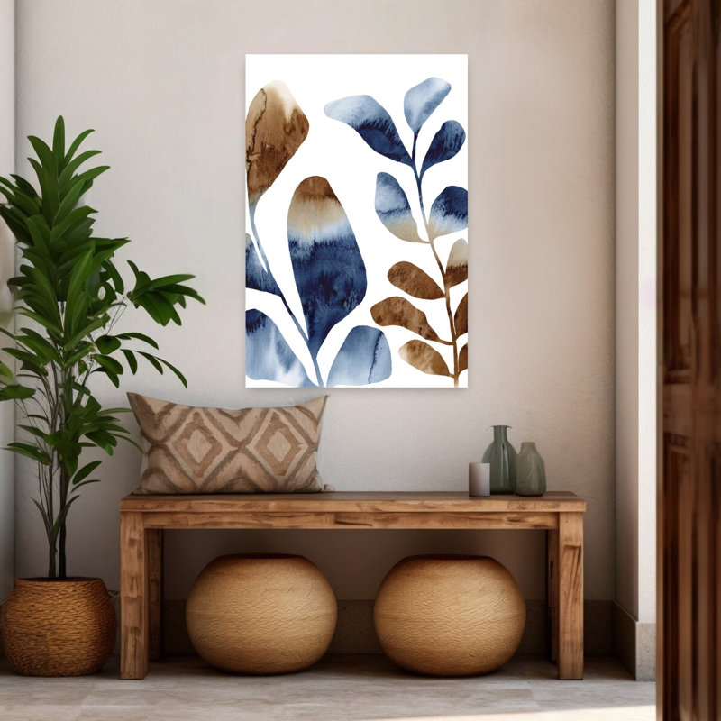 Aquarelle, feuilles, brun, 1, abstrait, contemporain, nature élégante, 48" H x 32" W