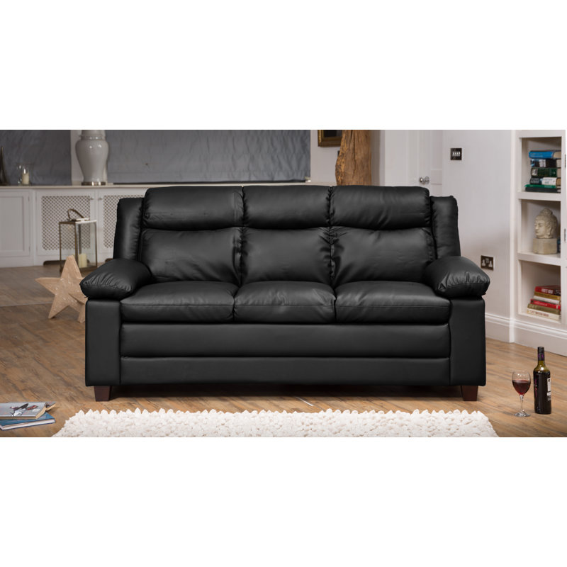 3 Seater Faux Leather Sofa, Black
