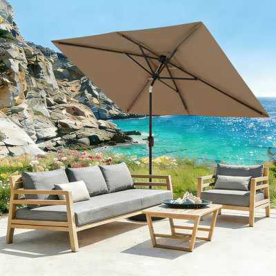 Parasol de patio 10 pi x 6,5 pi - Parasol de marché extérieur avec manivelle, inclinaison à bouton-poussoir et protection UV - pour le jardin, la terrasse ou la piscine