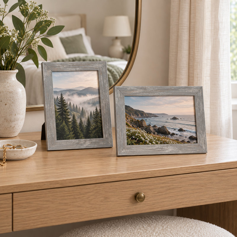 Cadre photo en bois gris de 16,8 cm (6,6 po), compatible avec les photos de 12,7 x 17,8 cm (5 x 7 po), avec façade en acrylique, pour affichage mural ou sur table - Paquet de 6