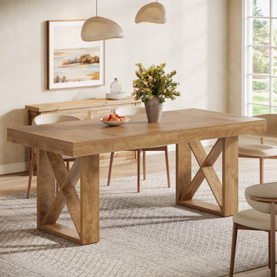 Table de salle à manger de ferme 63 po pour 4 à 6 personnes, table de cuisine rectangulaire avec finition en bois rustique