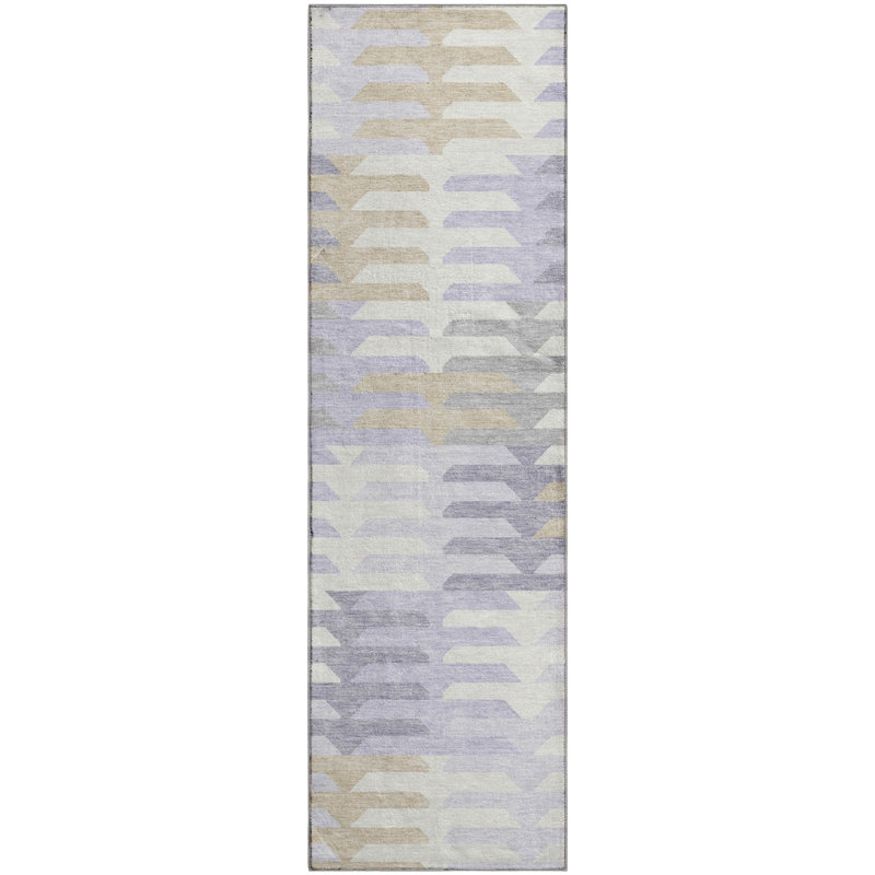 Premium Machine Washable Mayfield AMF2328 Geometric Rug, 2'3" x 7'6" Runner, Lavender