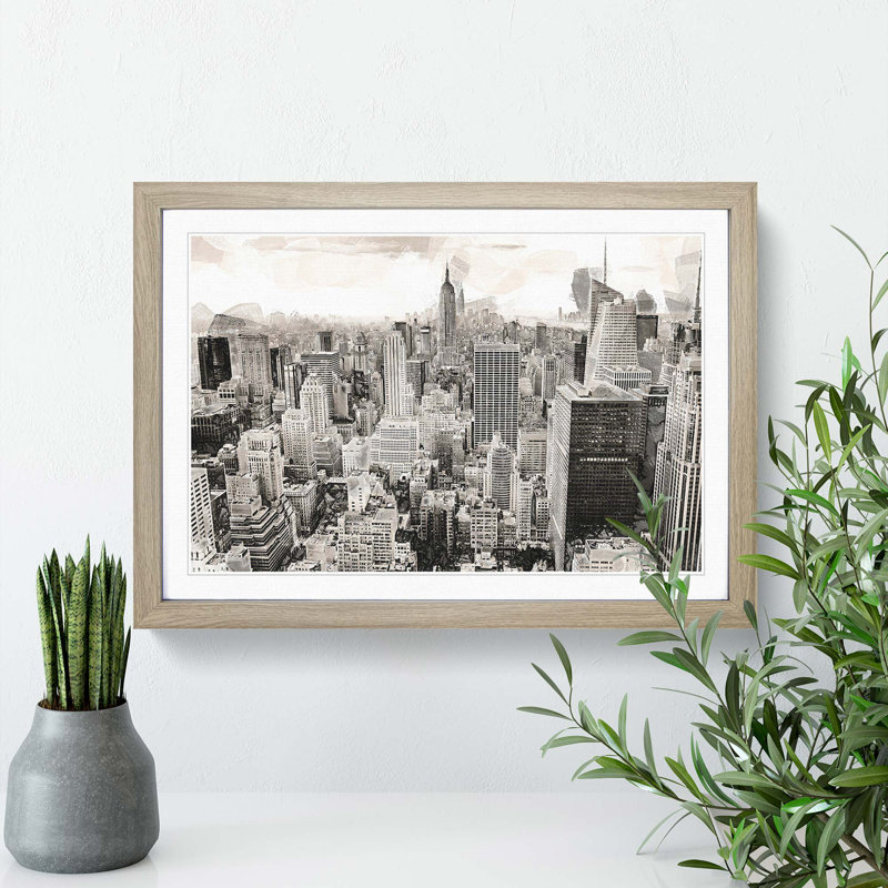 A New York Skyline in Abstract - Picture Frame Graphic Art Print, Oak Framed, 36cm H x 48cm W x 2cm D