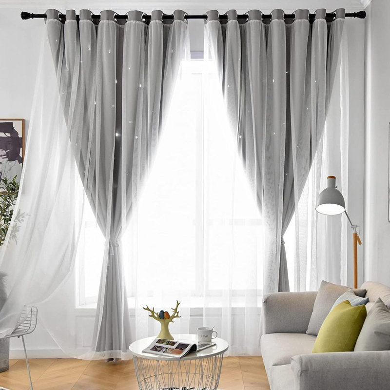 Eurielle Room Darkening Curtain Pair, Gray/White