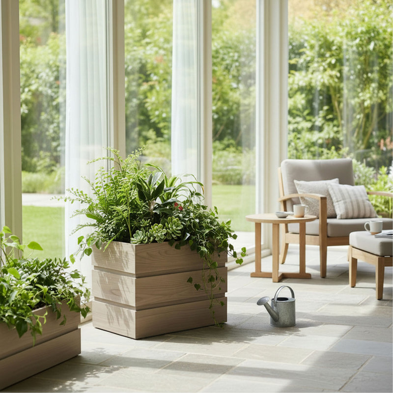 Rectanglar Terrace Planter Tall - Ash Brown, Ash Brown, 14.38" H x 11" W x 18" D