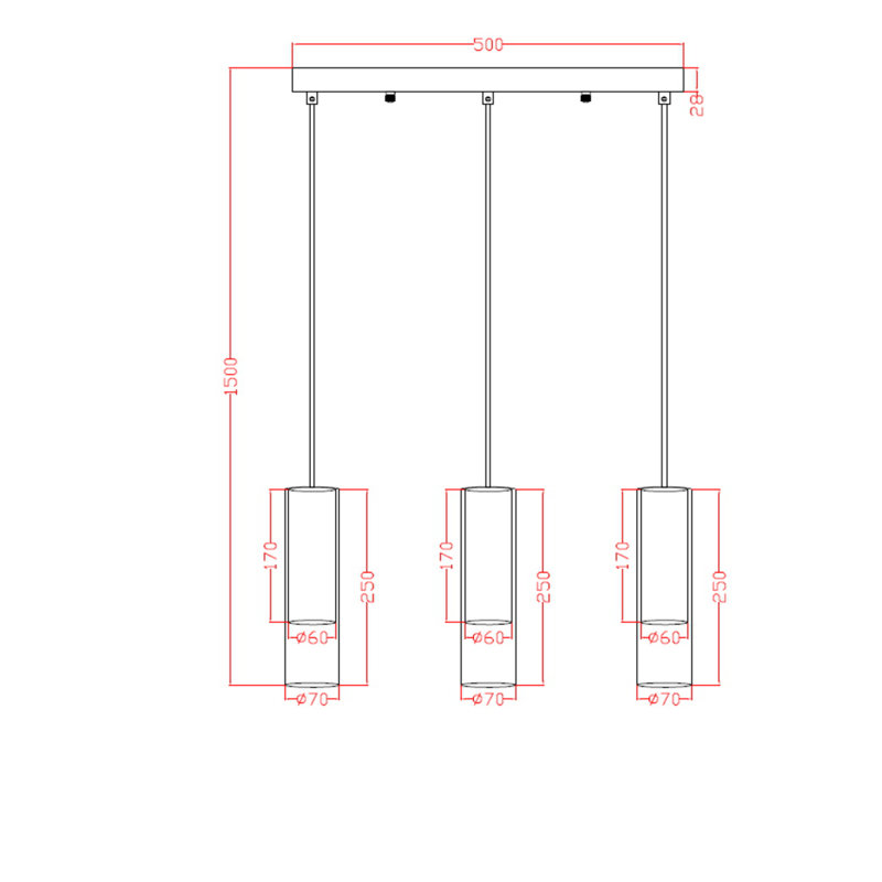 3 - Light Cylinder Pendant, Black