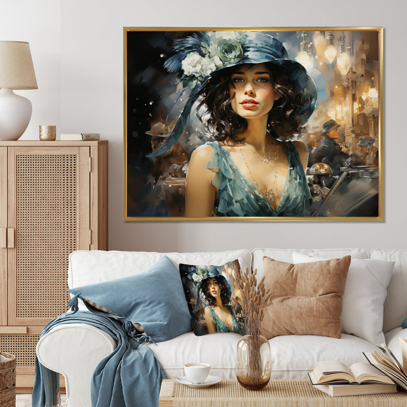«Fashion 1920S Roaring Portrait III» - Impression, H 12 po x l 20 po x P 1 po, Cadre flottant doré