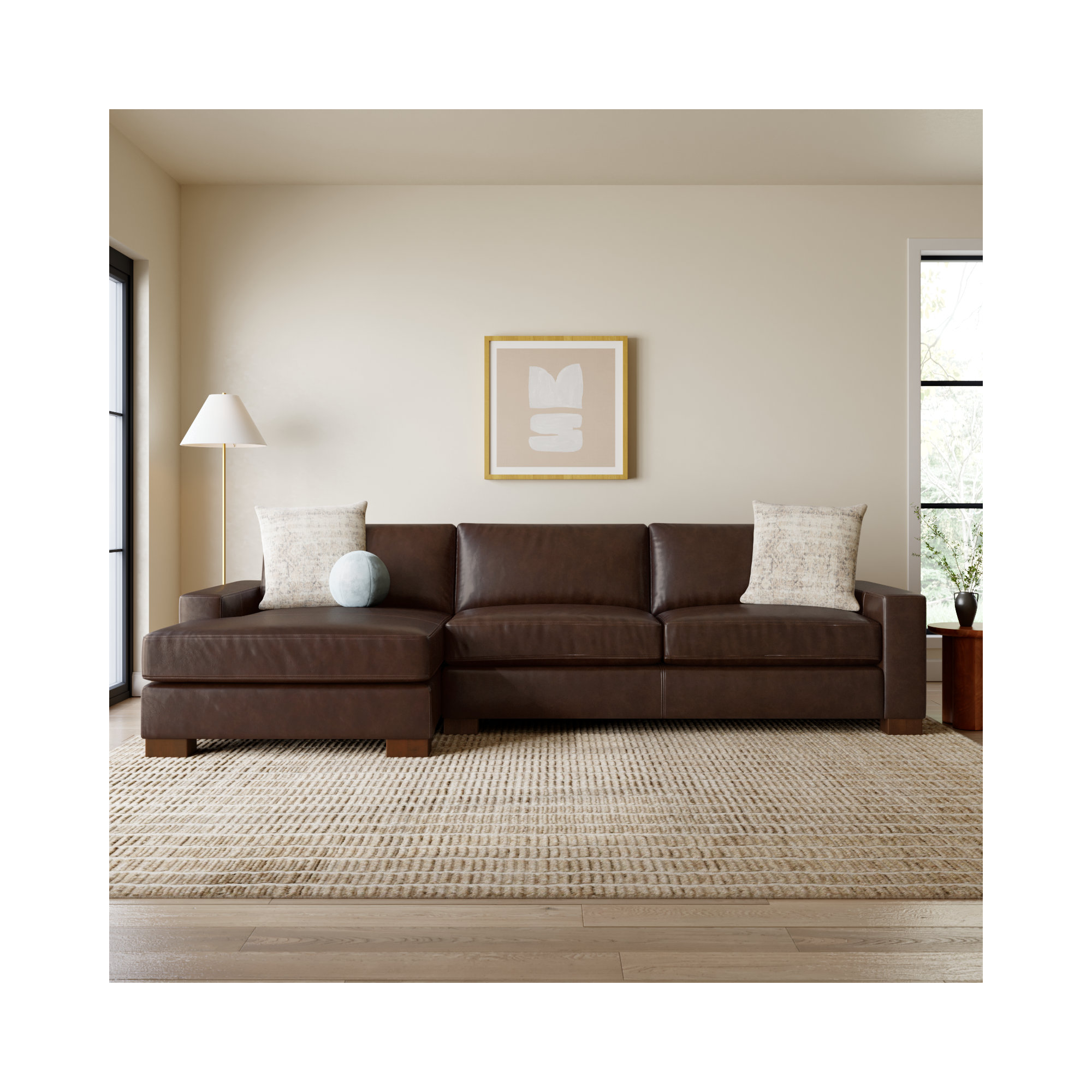 Jonie Genuine Leather 2-Piece Chaise Sectional, Left Hand Facing, Bistro Rustic Genuine Leather