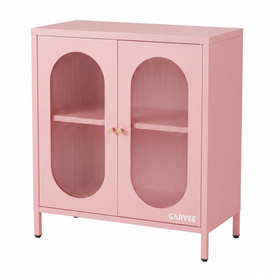 Buffet de rangement translucide à devant en verre avec tablette réglable - Armoire décorative en métal pour le salon, le vestibule et la cuisine