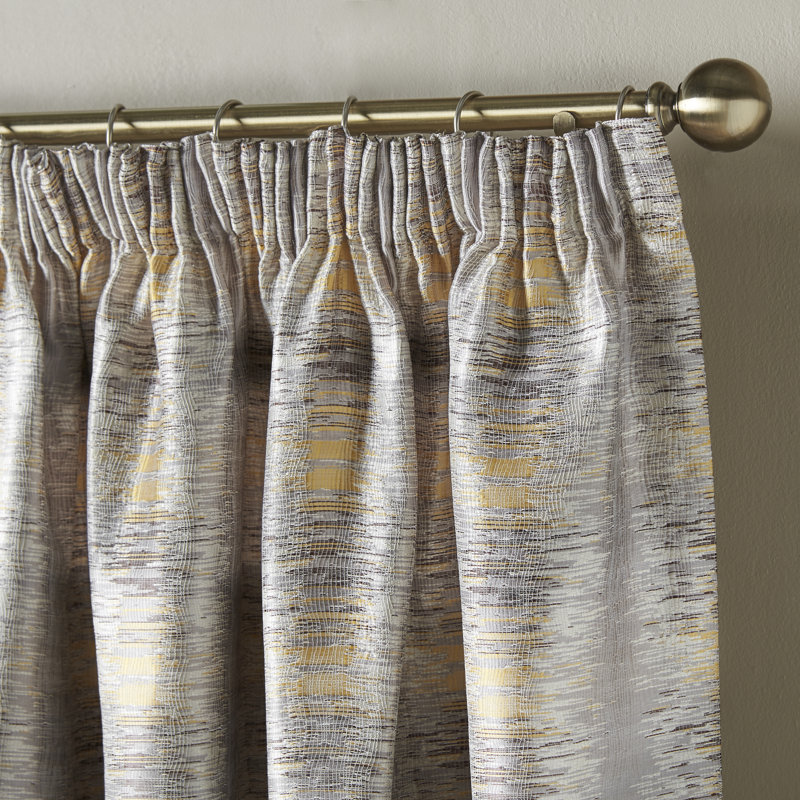 Auberon Reflective Pencil Pleat Room Darkening Curtains, Width 168 x Drop 183cm, Ochre