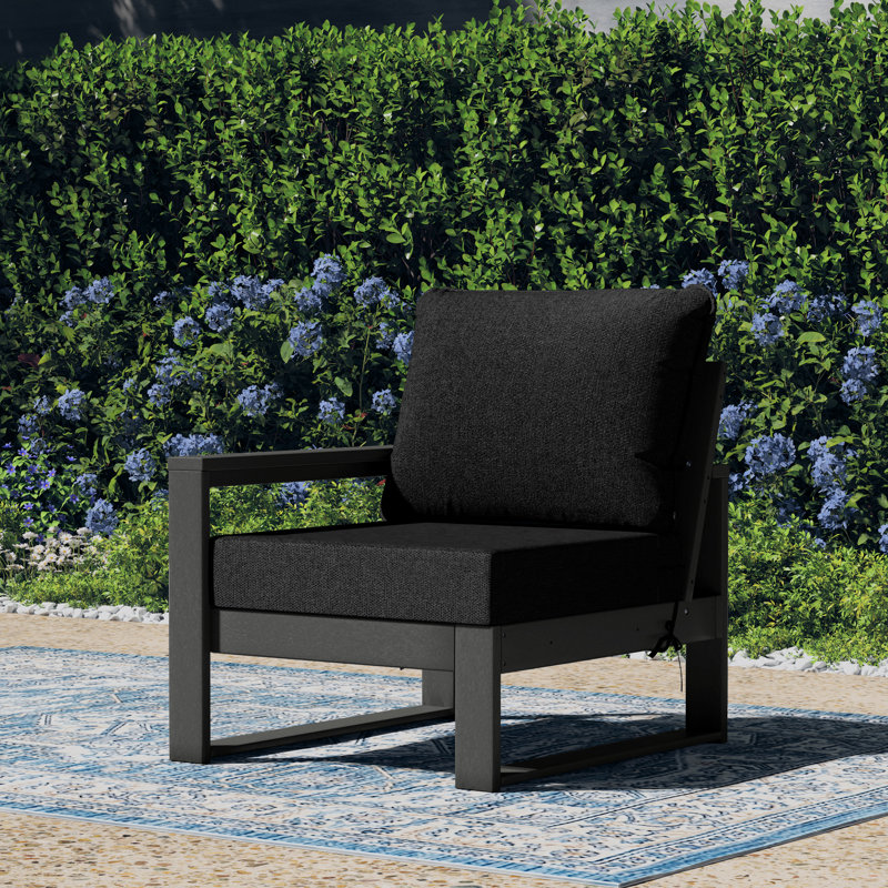 Fauteuil de patio à assise profonde avec cadre gauche, Gris, Noir, noir, noir, noir