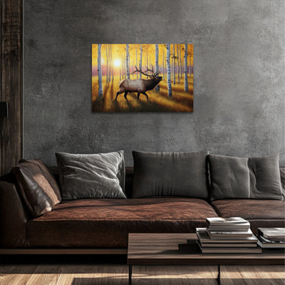 Impression d'art sur toile grand cerf majestueux d'automne, impression de photos de forêt ensoleillée pour le salon à domicile, affiche de peinture de paysage naturel, toile prête à accrocher, 28 po x 40 po