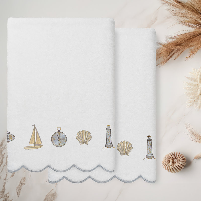  Ensemble de serviettes de bain 100% coton SEA JOY, Blanc / Gris, Serviettes de bain ‑ emballage de deux