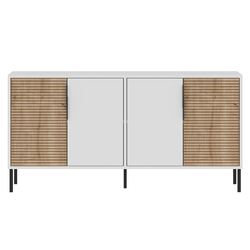 Modern Console Table with Wall-Mount Capability, White & Sapphire Oak, 59.1 x 29.5 x 14.2 inches | 100% Melamine Coated Particle Board, 0.7 inches Thick | Metal Legs, Multiple Shelves, Scandinavian Design, Stylish & Functional