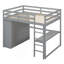 Lit mezzanine double avec garde-robe intégrée, bureau, tablettes et tiroirs de rangement, gris