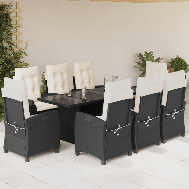 Ensemble repas avec coussins en rotin Vidaxl, 8-Pas de repose-pieds, Crème/brun