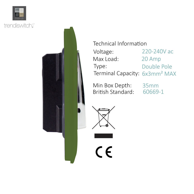 Trendi Switch 1 Gang 20 Amp Heavy Duty Rocker Switch, Moss Green