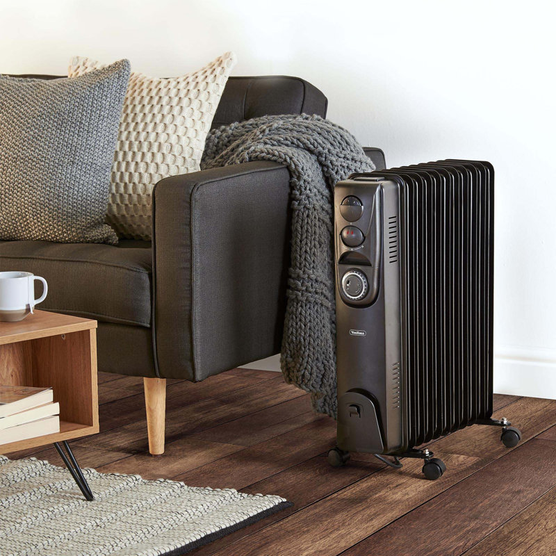 VonHaus 2500 Watt Electric Radiator Space Heater with Adjustable Thermostat, Black
