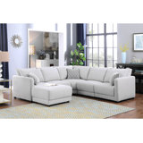 Penelope 94.5" Light Grey Linen Fabric Reversible L-Shape Sectional Sofa With Ottoman And Pillows