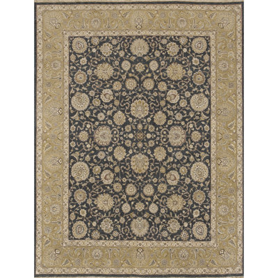 Hand Knotted Oriental Area Rug in Black/Tan