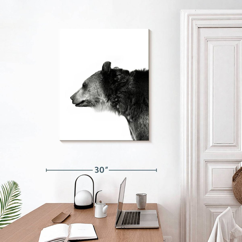 Tête d'ours monochrome, H 30 po x l 24 po x P 1,25 po