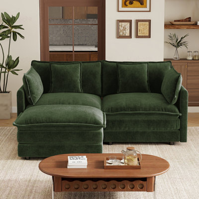 L-Shaped 2-Seater Sofa with Ottoman with 2 Armrest Pillows and 2 Toss Pillows for Small Living Spaces,Easy to Assemble, Chenille